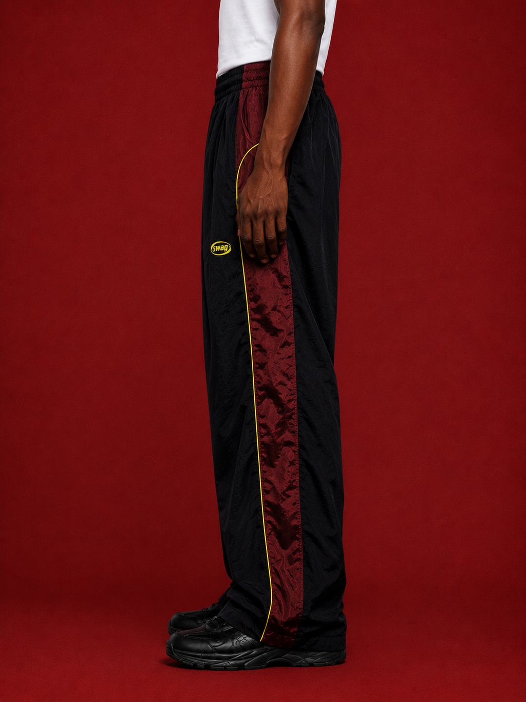 SWAG TRACK PANTS (burgundy & yellow)