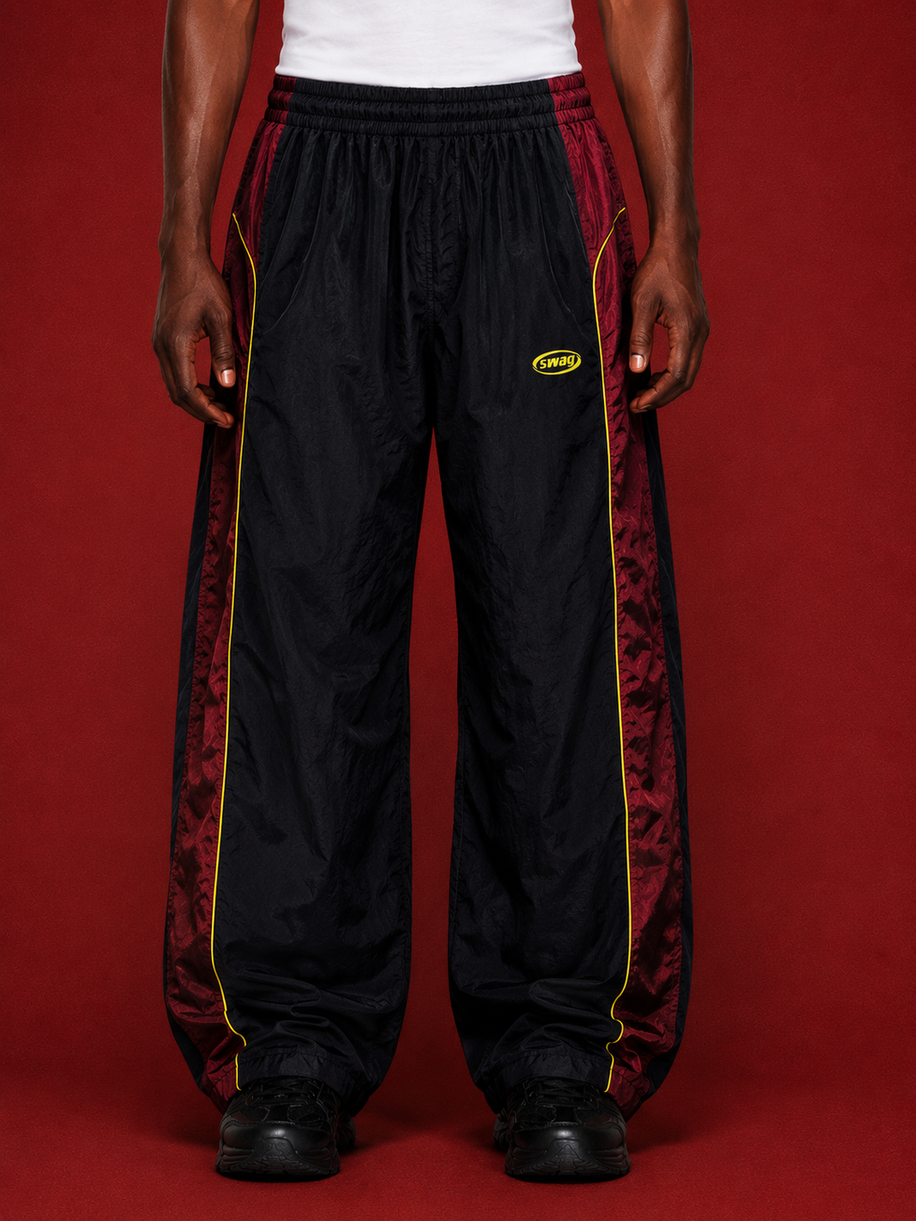 SWAG TRACK PANTS (burgundy & yellow)