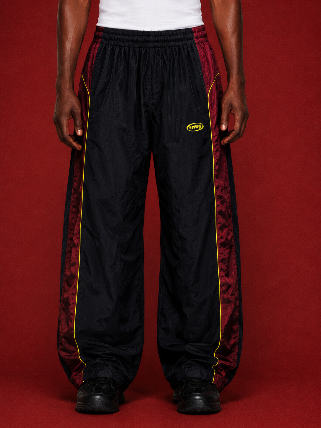SWAG TRACK PANTS (burgundy & yellow)