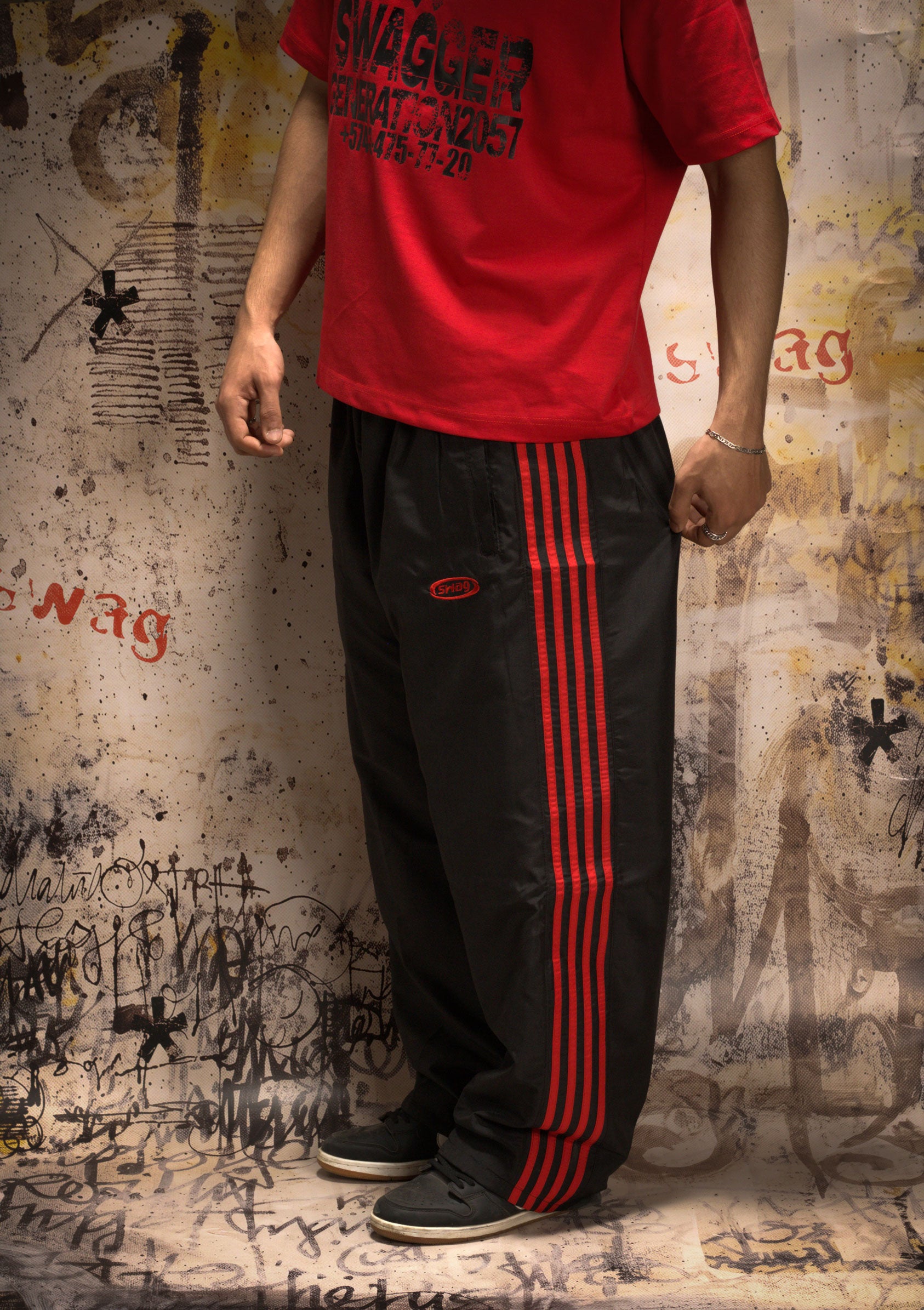 llllSTRIPS TRACK PANTS (bloody wave01)