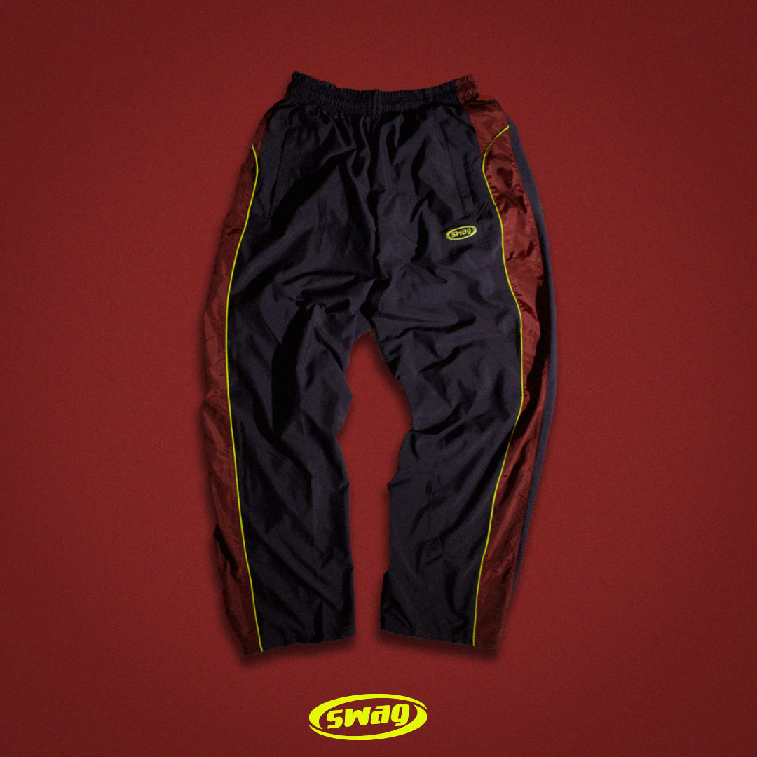SWAG TRACK PANTS (burgundy & yellow)